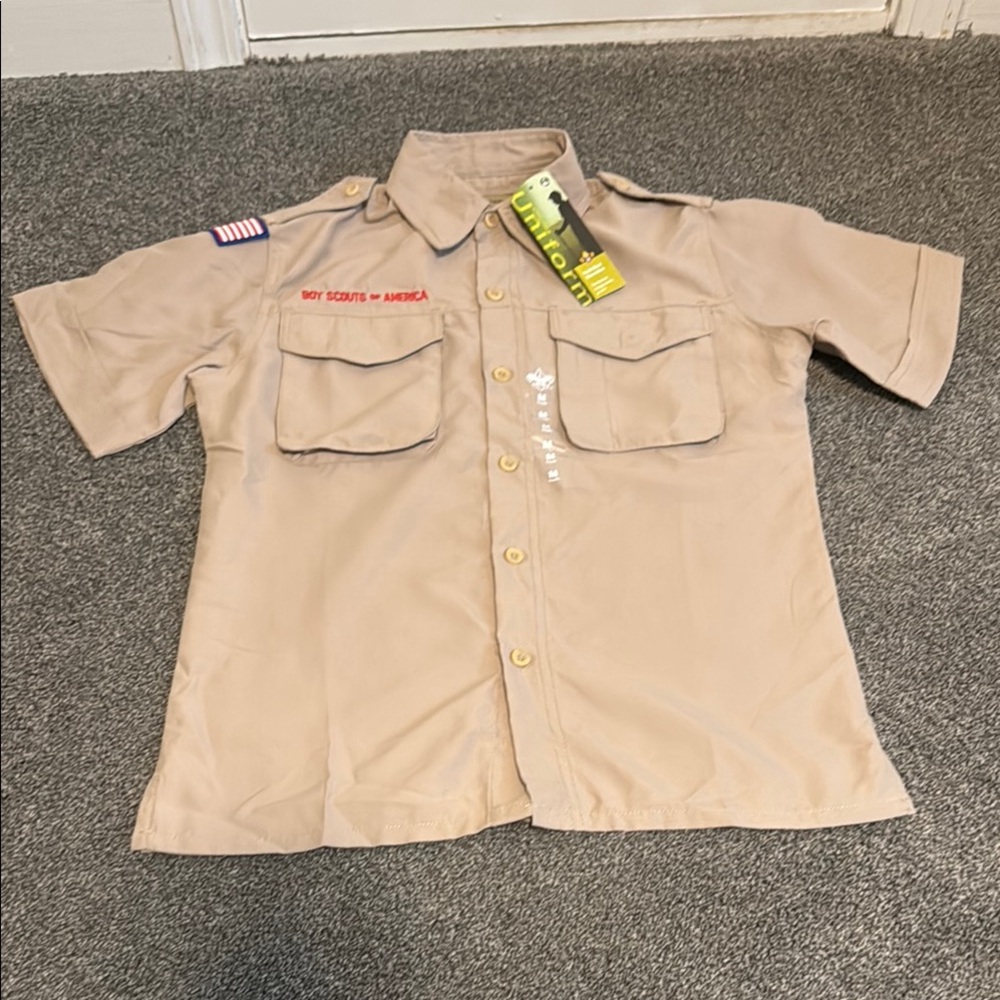 Boy Scouts of America Tan Button-Up Shirt with Patches